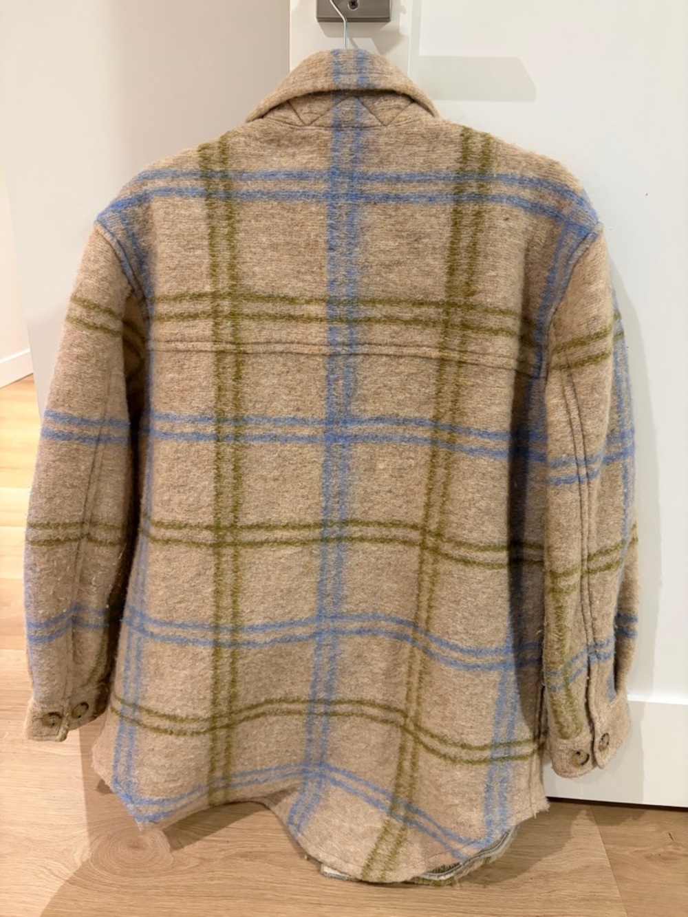 Wilfred Free Ganna Jacket Beige and Light Blue Plaid Shirt Jacket - Picture 5 of 6